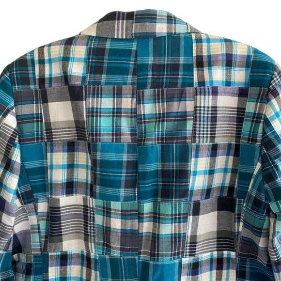 TALBOTS Plaid Madras Quilted Turquoise, White & Black Blazer Jacket SZ 10 & 12 - Picture 2 of 12